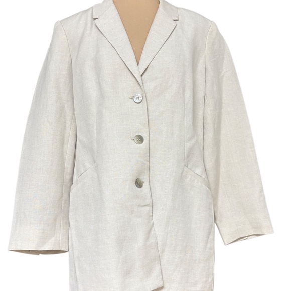 jacket blazer EXPRESS beige M linen rayon classic neutral coastal minimalist - Picture 1 of 13